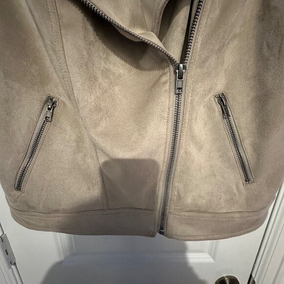 Philosophy Taupe Sleeveless Moto Vest Jacket L With Zipper Pockets & Notch Lapel - Picture 5 of 12